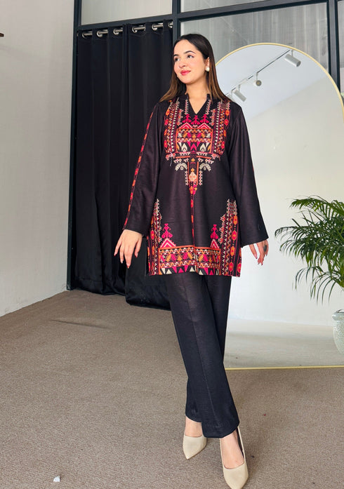 Black Winter Woollen Kurta Set